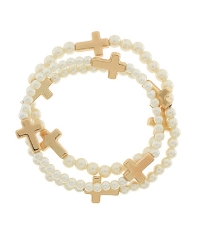 3 Row Cross Station Pearl Bracelet