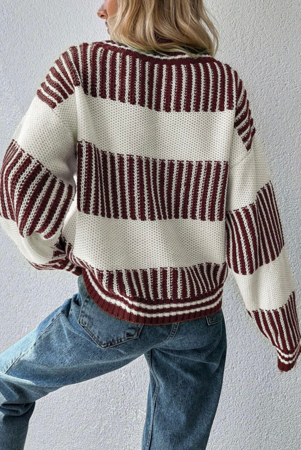 Two Tone Striped Patchwork Drop Shoulder Loose Sweater