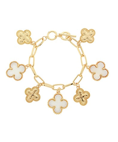 MOP Clover & Multi Charm Bracelet