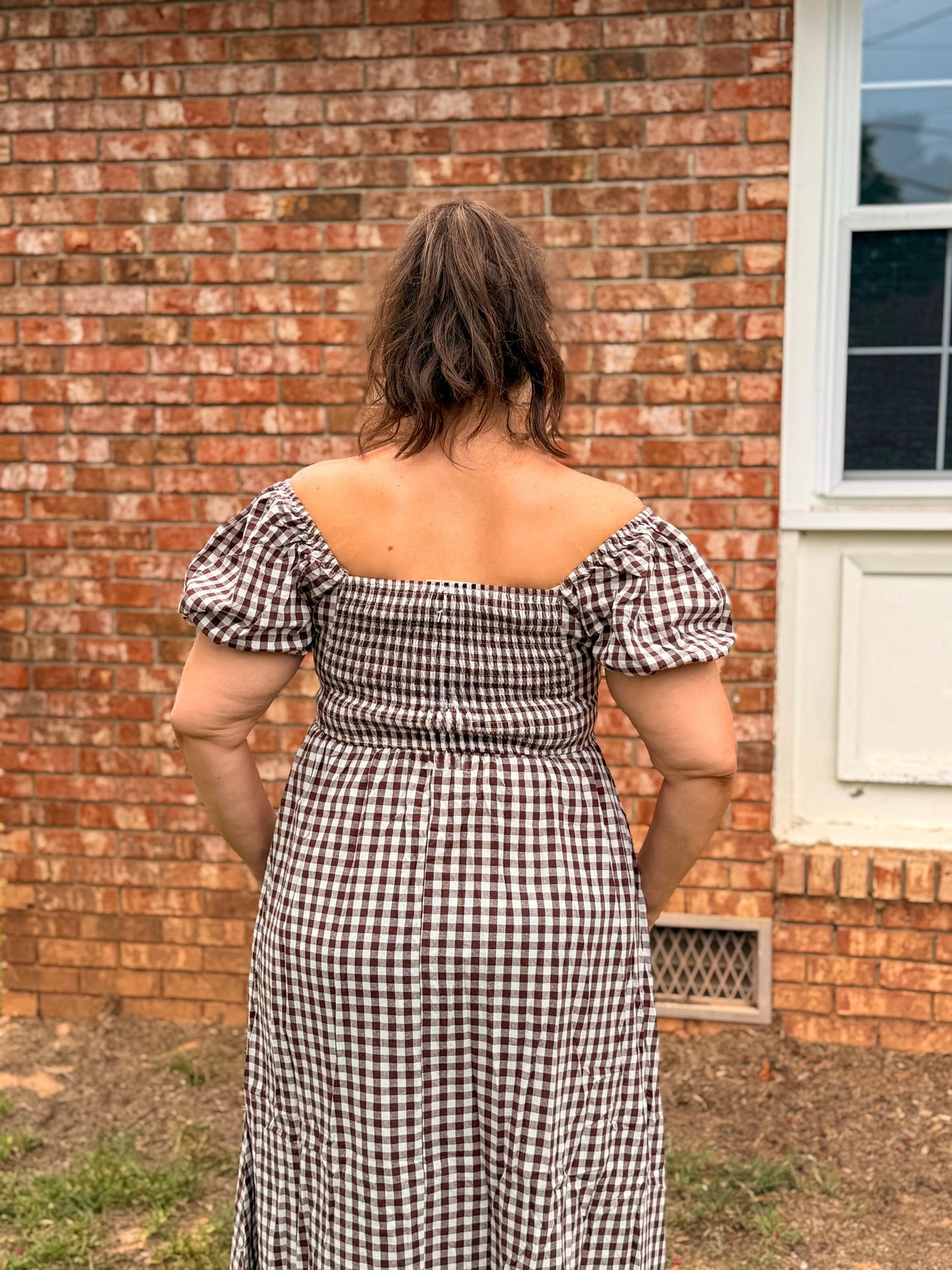 Gingham Lace Trim Midi Dress
