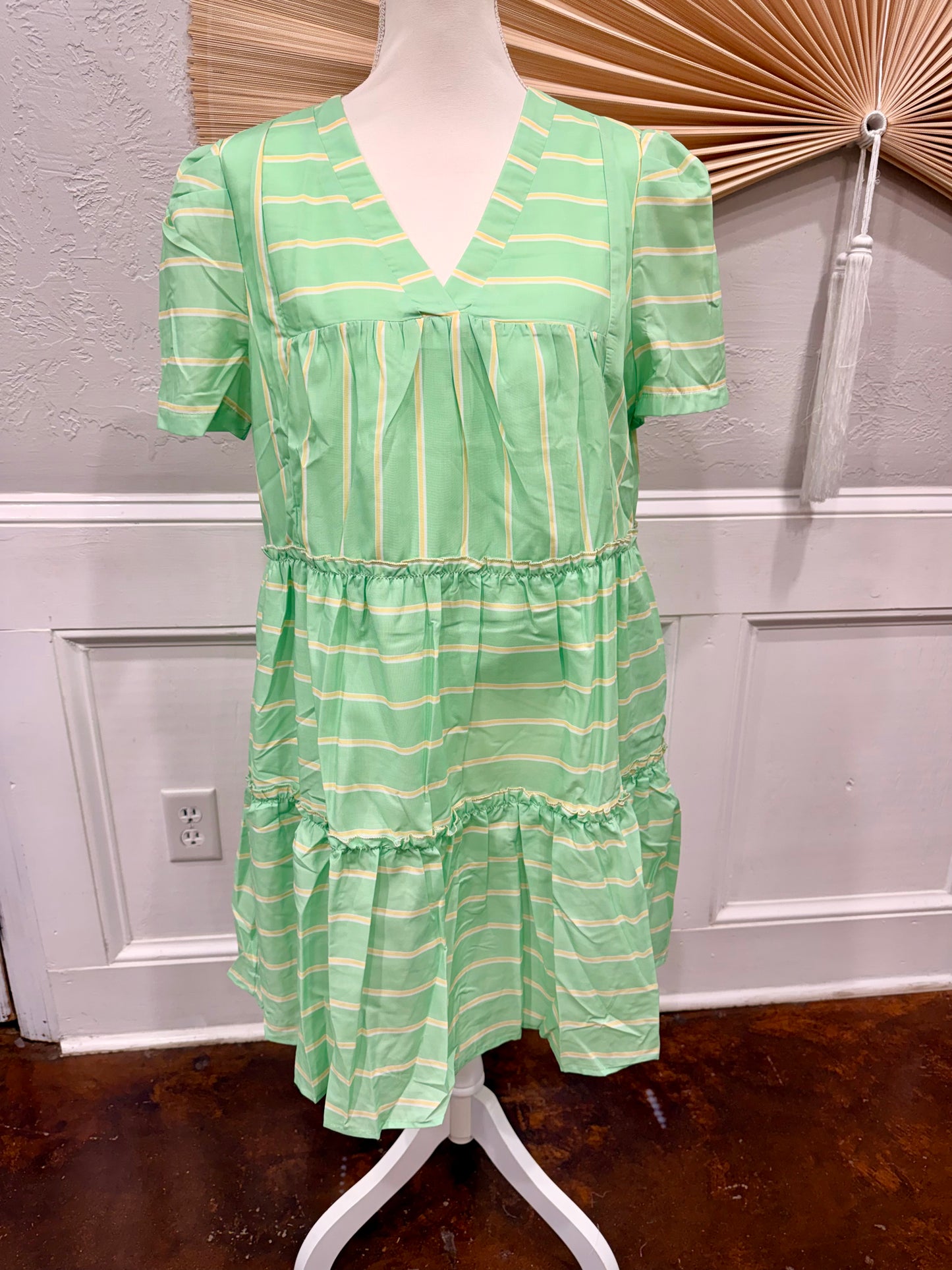 Stripe Frilled A-Line Dress