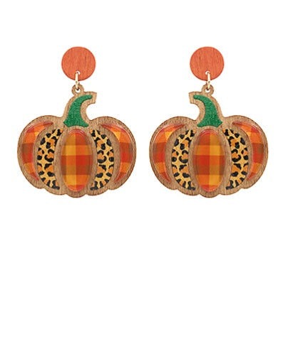 Leopard Pumpkin Wooden Earrings