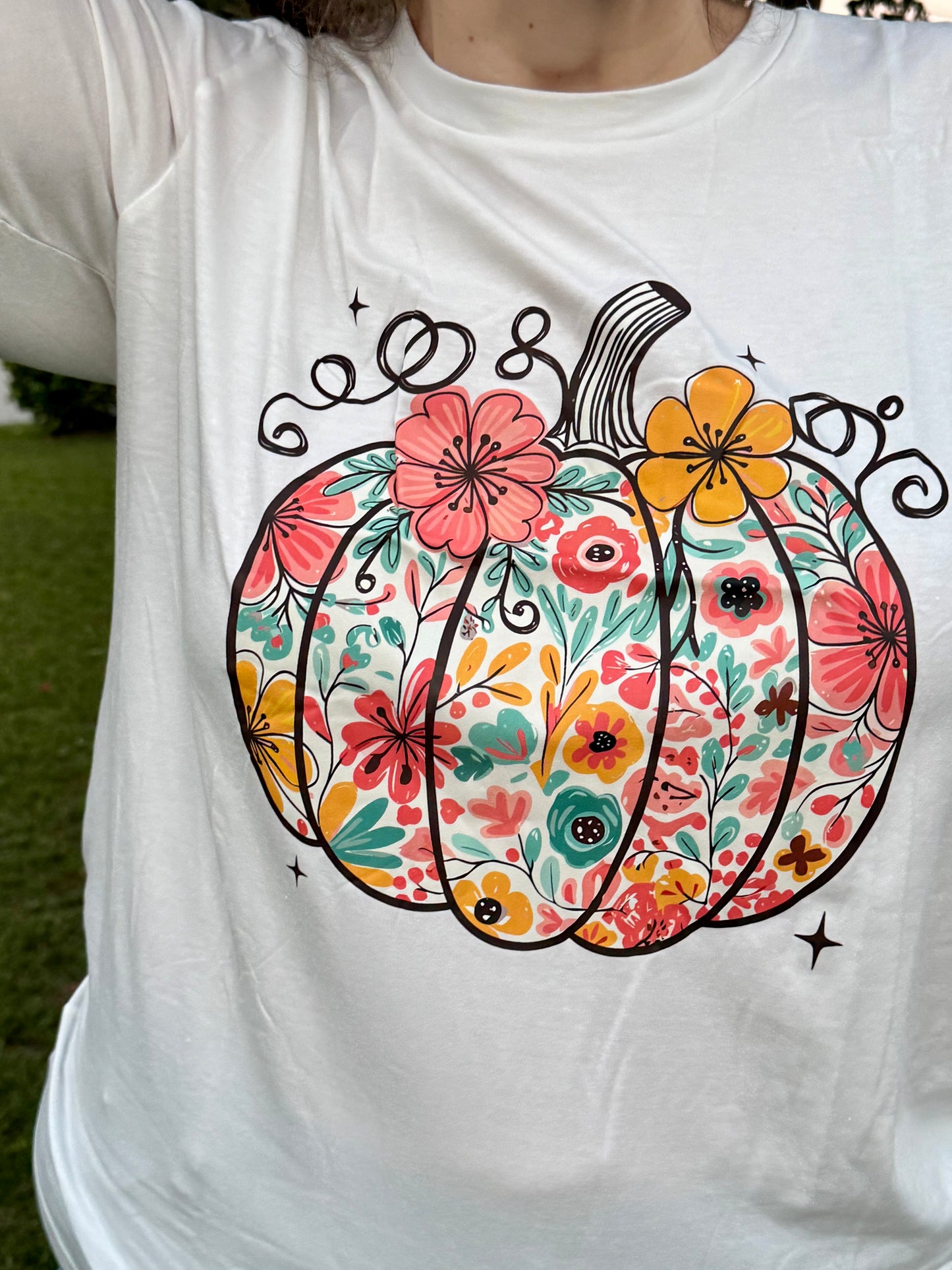 Floral Pumpkin Print Cotton Blend T-Shirt