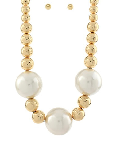 Big Pearl Ball & CCB Bead Necklace Set