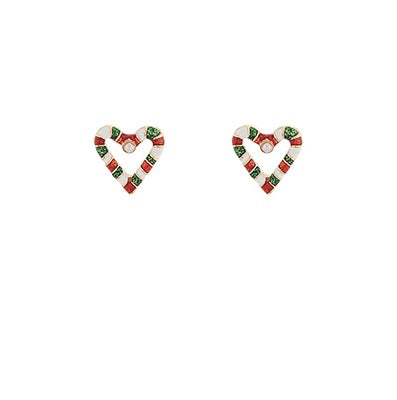 Christmas Heart Candy Cane Stud Earrings