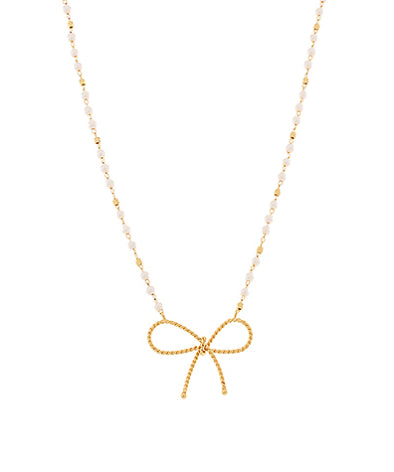 Textured Bow & Pearl Chain Necklace