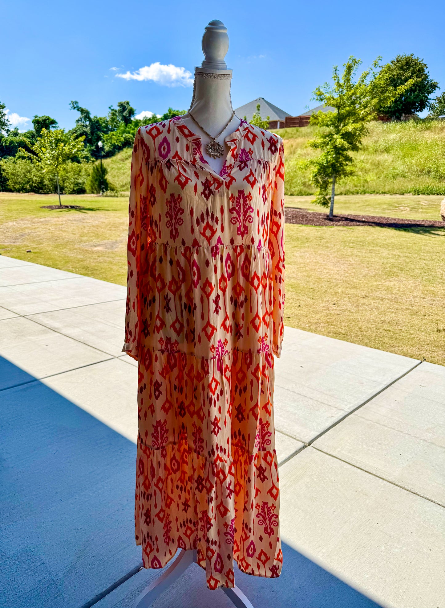 Western Abstract Geometric Printed Midi Dress