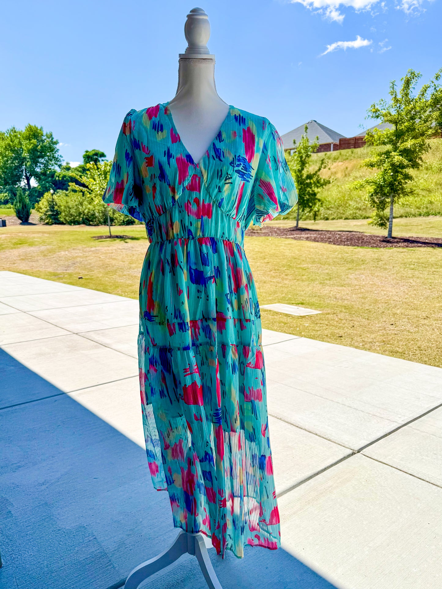 Abstract Print Tiered Maxi Dress