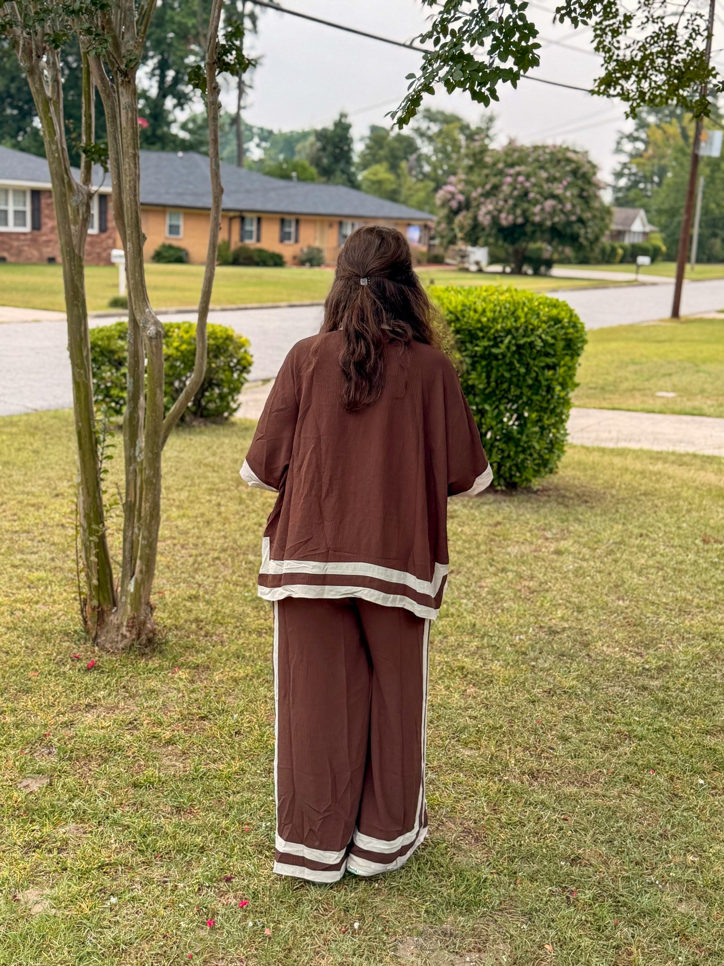 Contrast Trim Shirt With Matching Pants Set