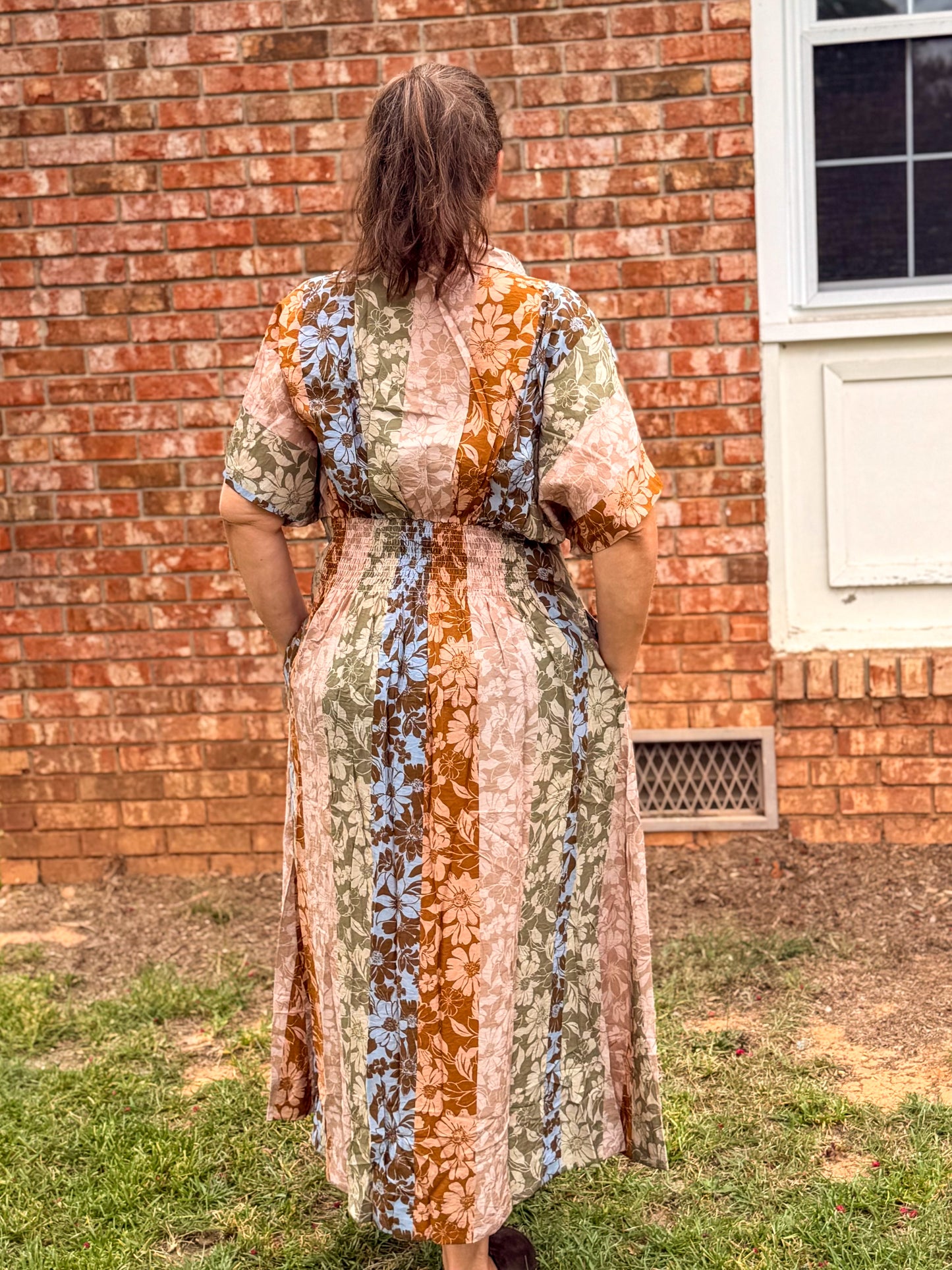 Mixed Floral Print Button-Front Midi Dress