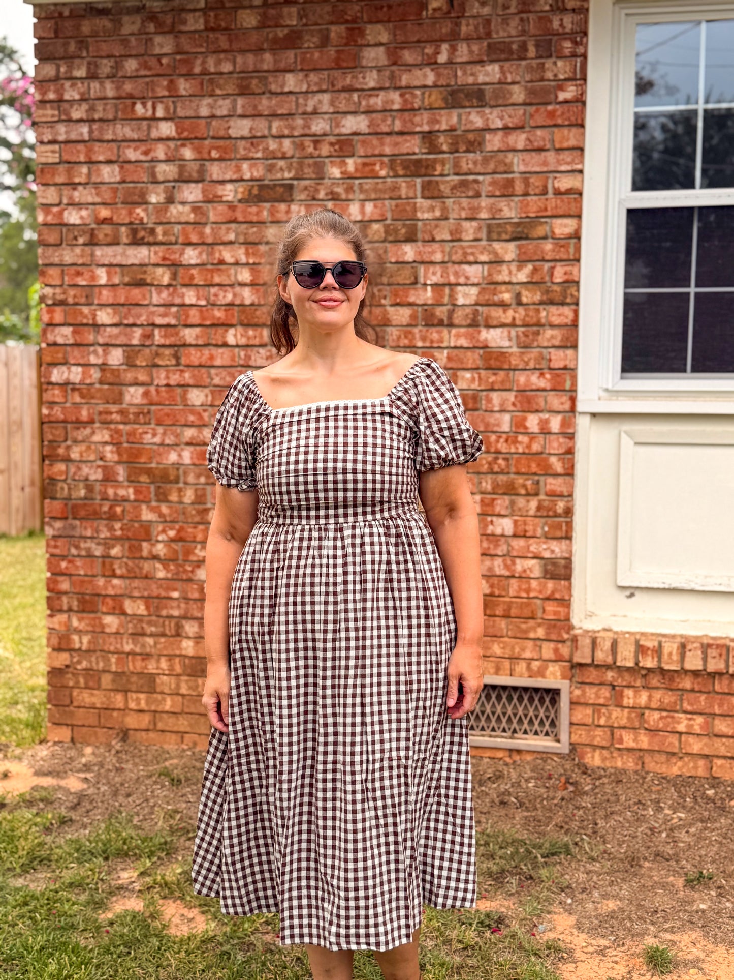 Gingham Lace Trim Midi Dress