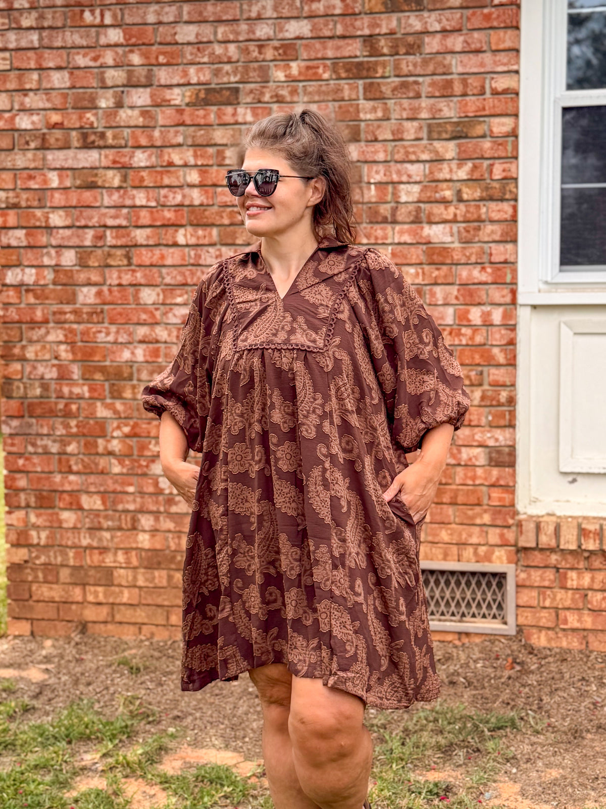 Paisley Print Puff Sleeve Babydoll Dress