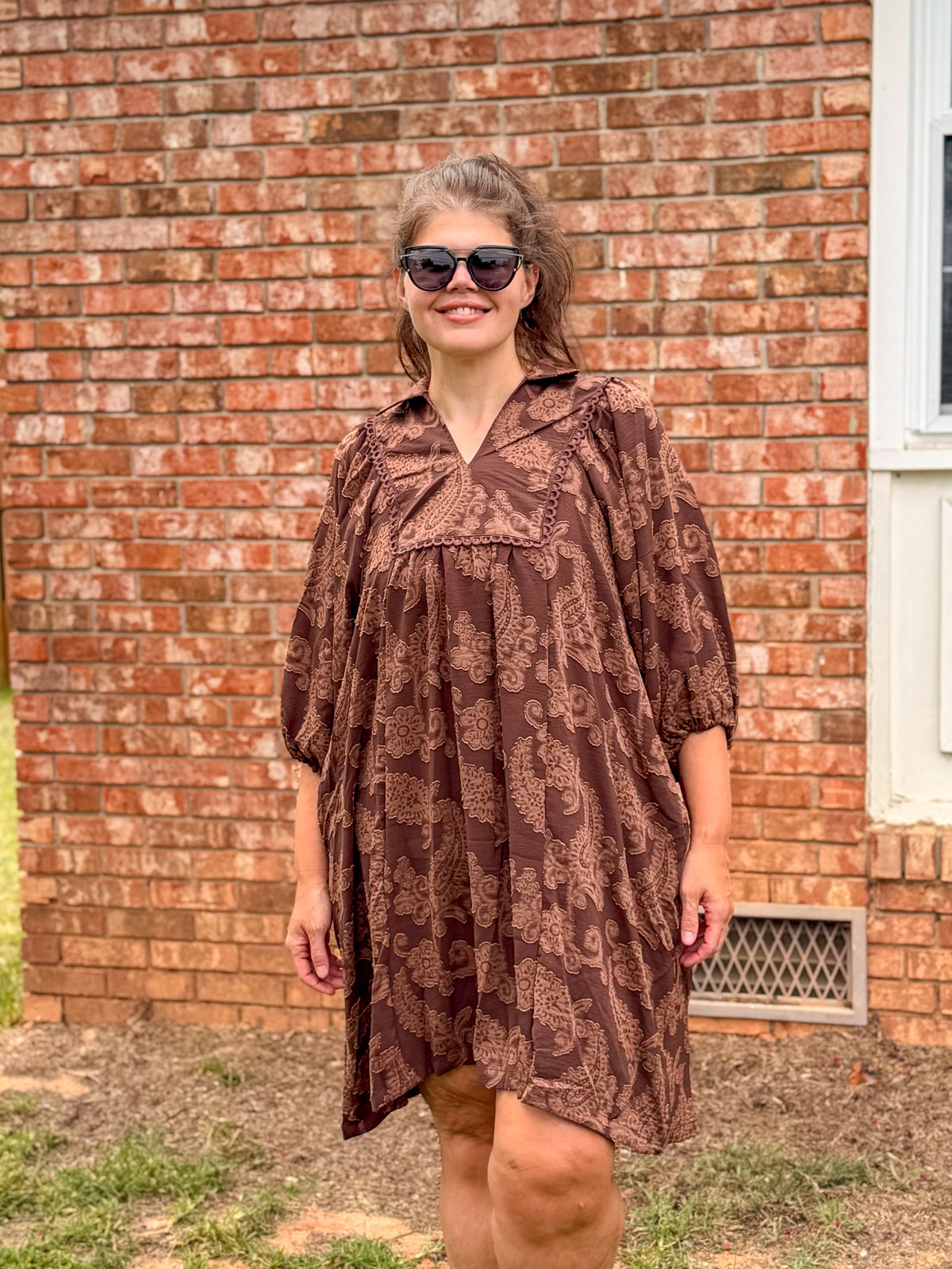 Paisley Print Puff Sleeve Babydoll Dress
