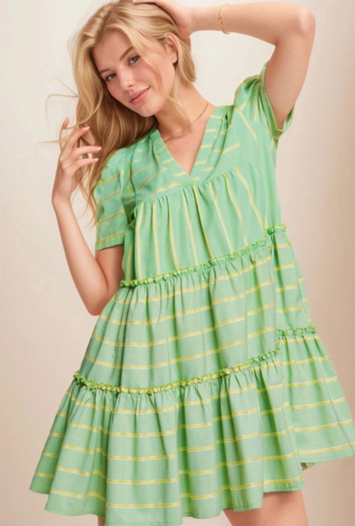 Stripe Frilled A-Line Dress