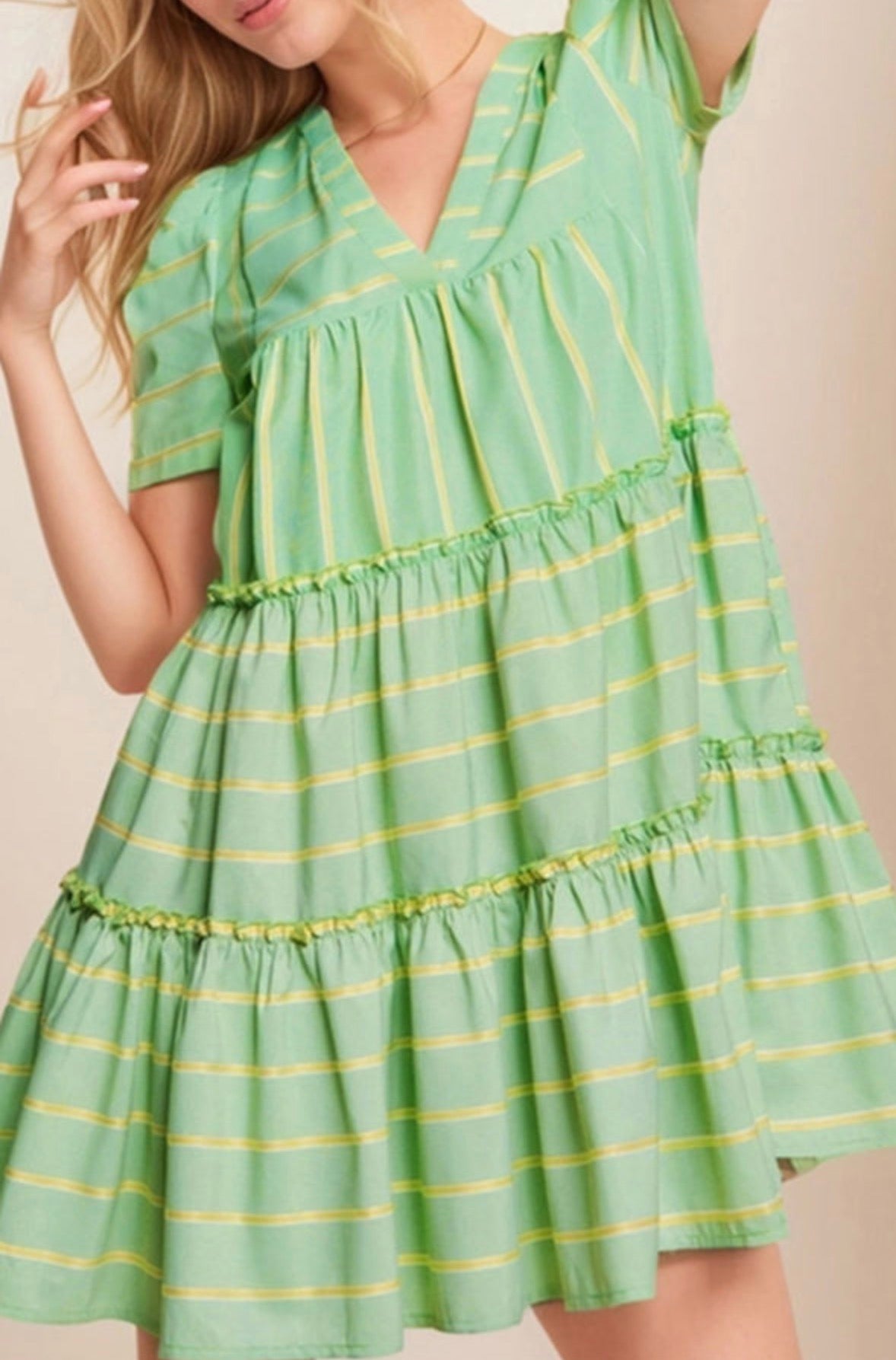 Stripe Frilled A-Line Dress
