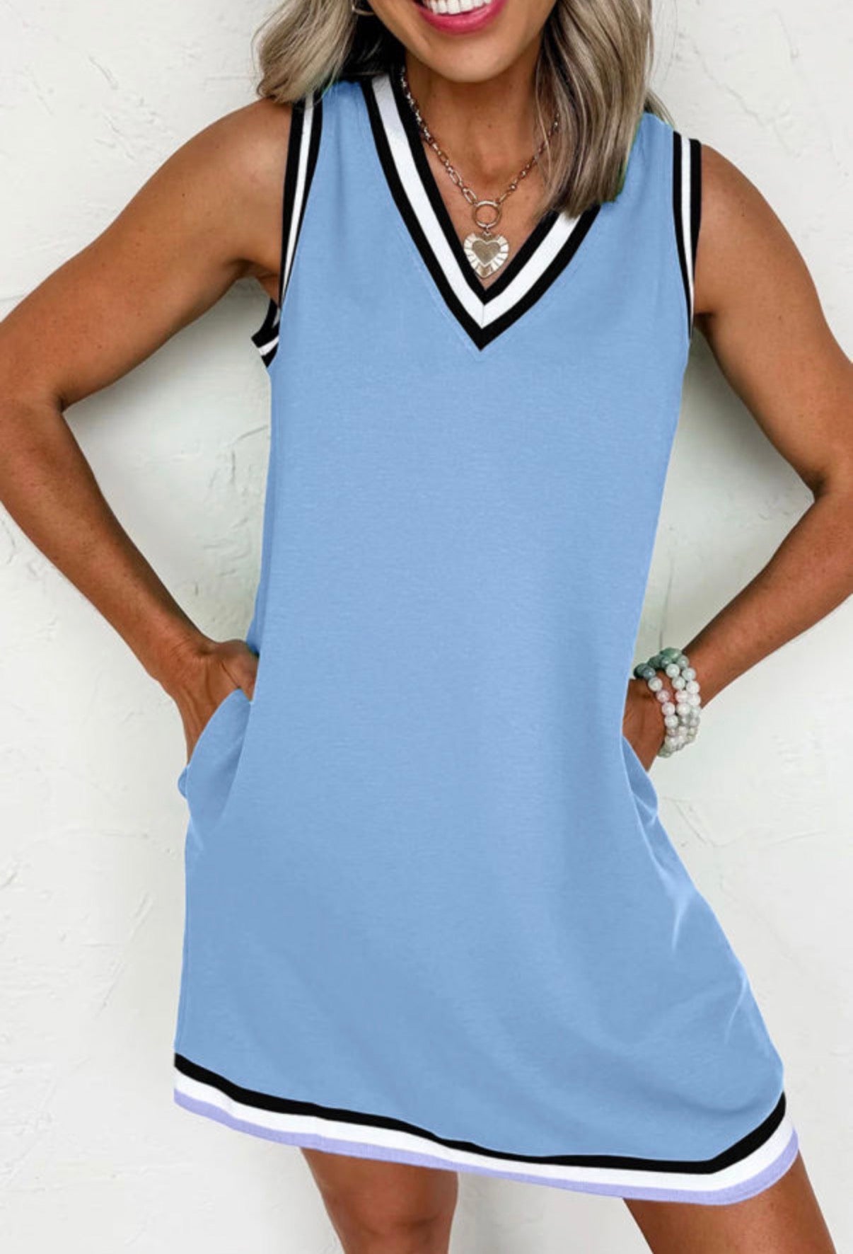 Contrast Trim Sleeveless Mini Dress