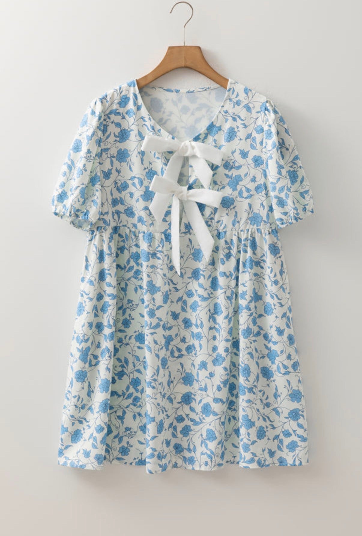 Floral Contrast Bow Mini Dress