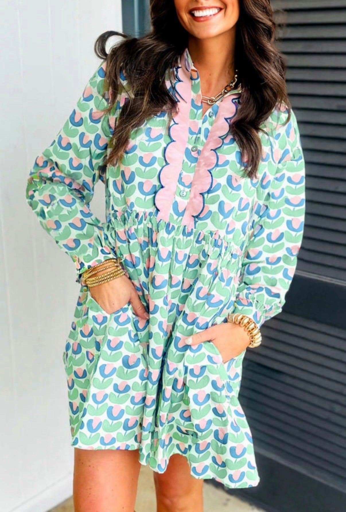 Floral Print Scalloped Detail Mini Dress