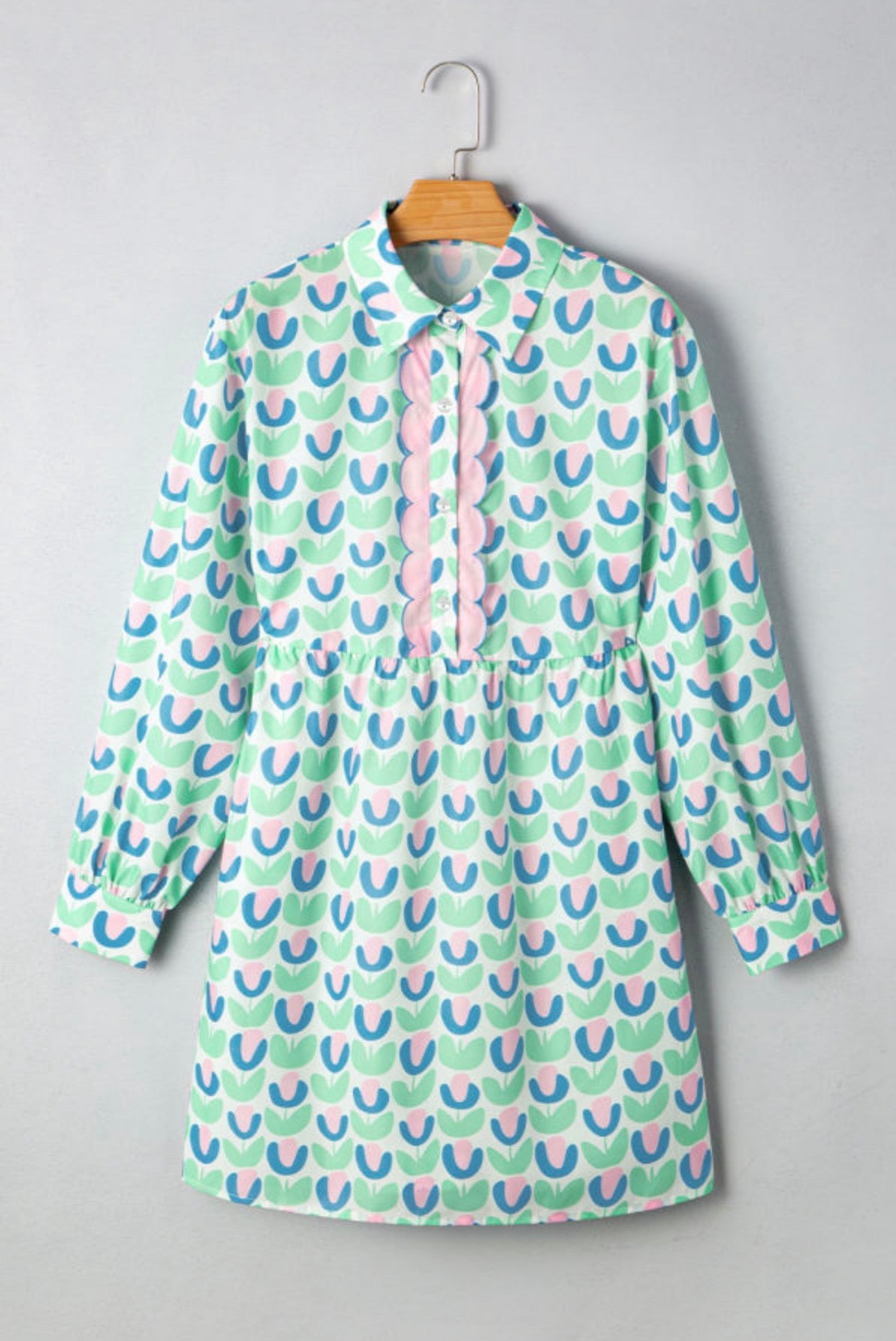 Floral Print Scalloped Detail Mini Dress