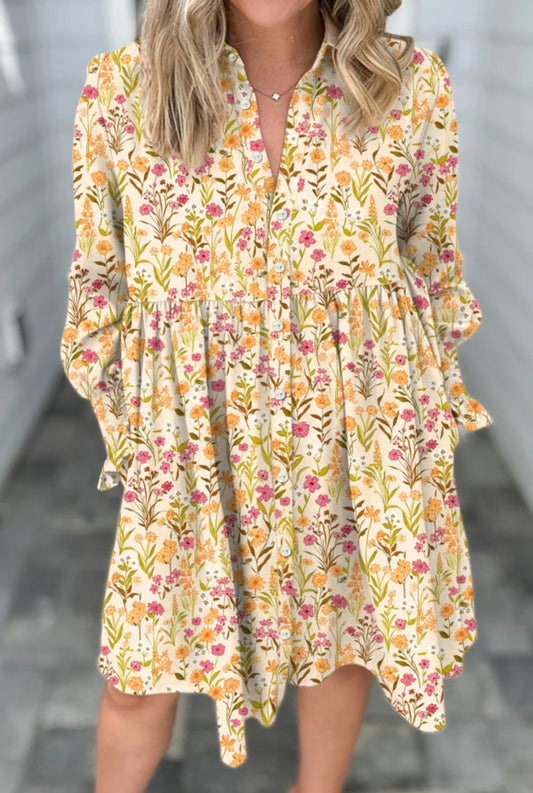 Floral Print Frilly Shirt Dress