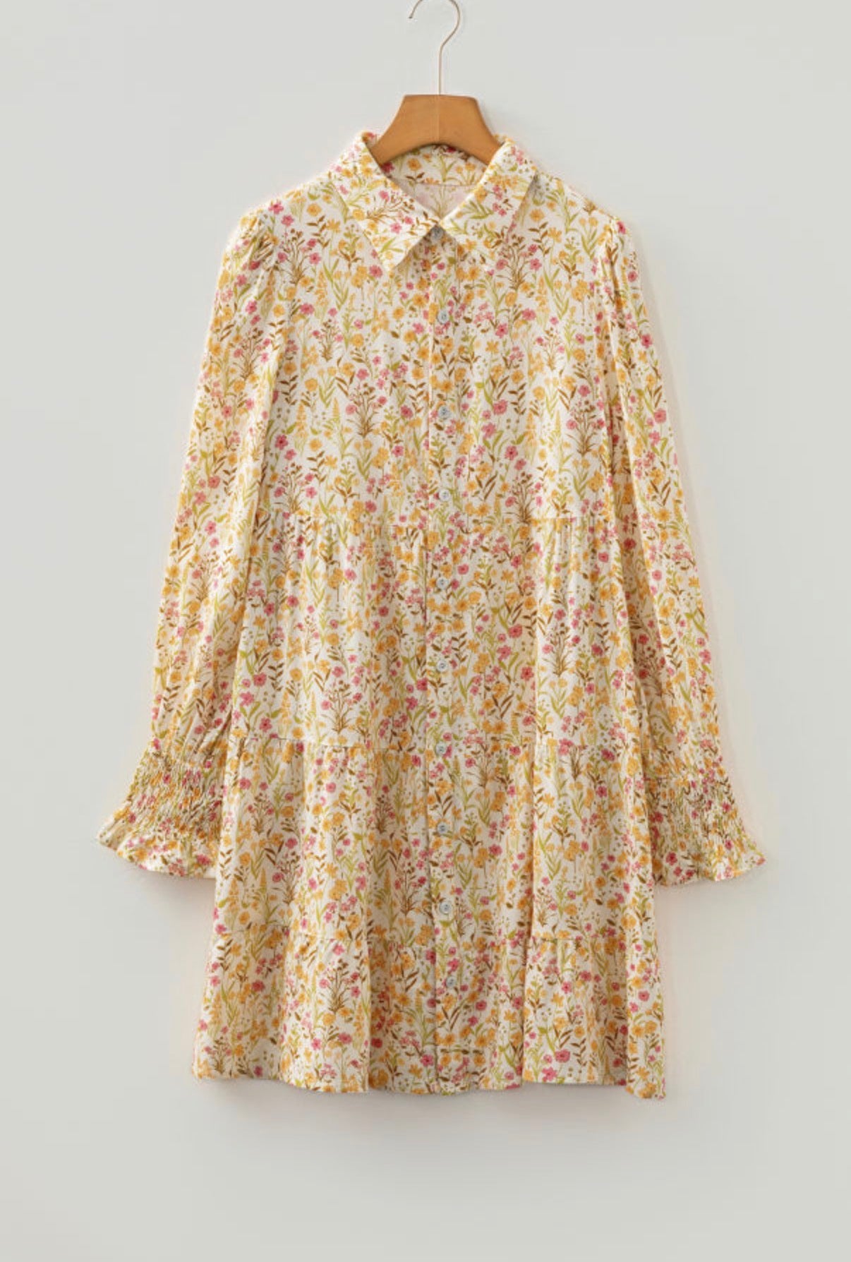 Floral Print Frilly Shirt Dress