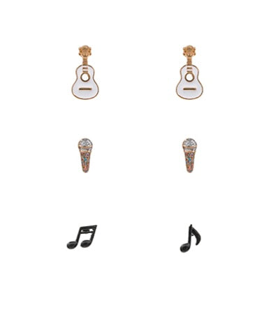 Guitar, Mic & Music Note Stud Set