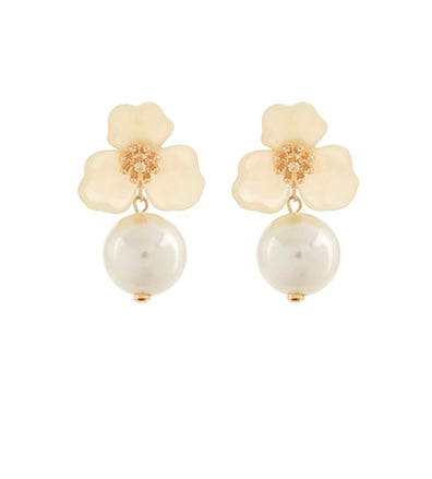 Flower with Dangle Pearl Earrings