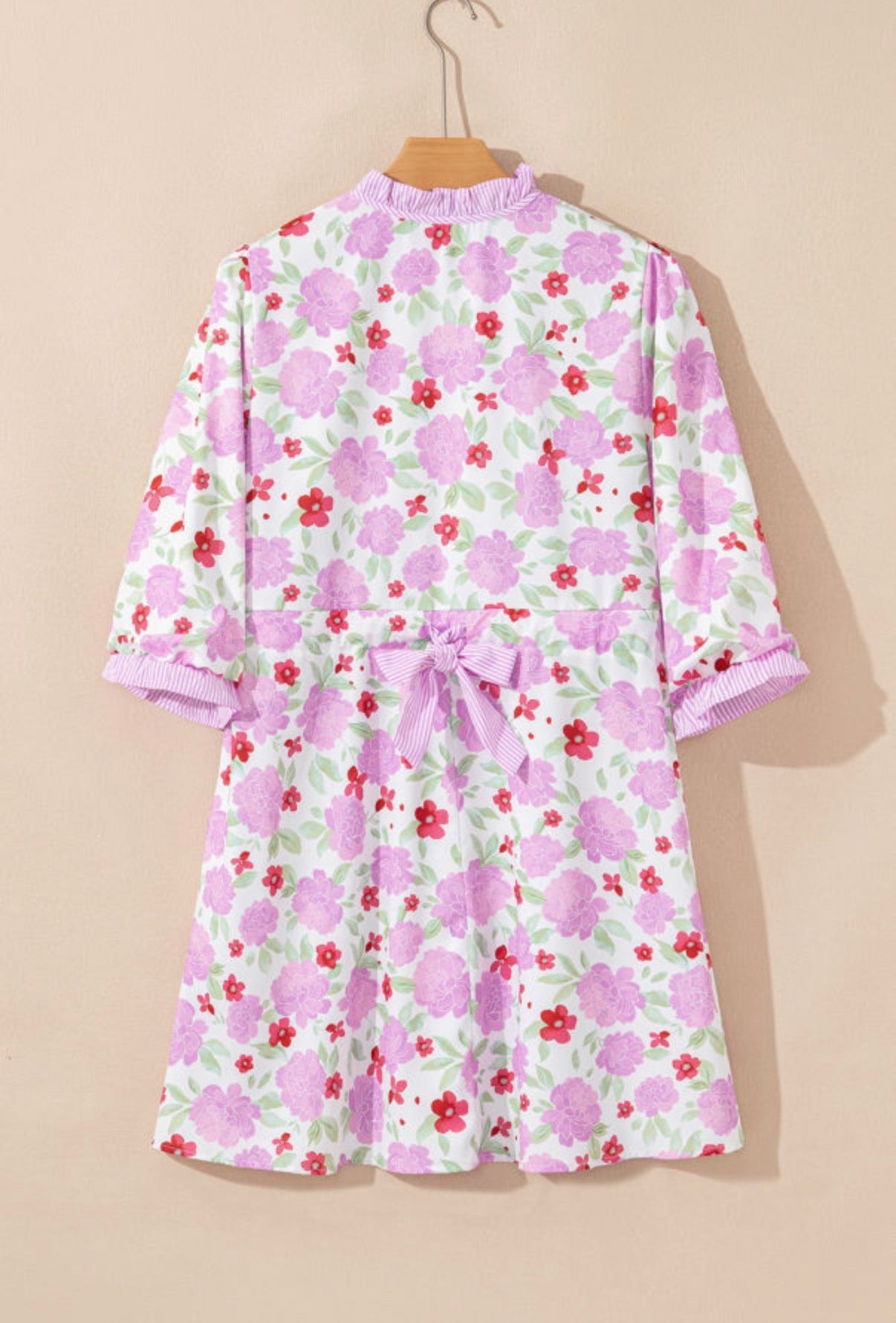 Floral Print Striped Trim Mini Dress