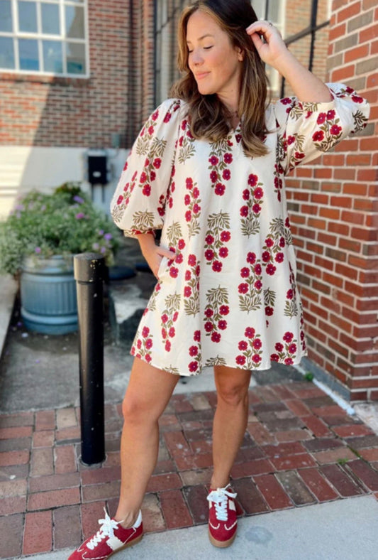 Floral Print Puff Sleeve Mini Dress