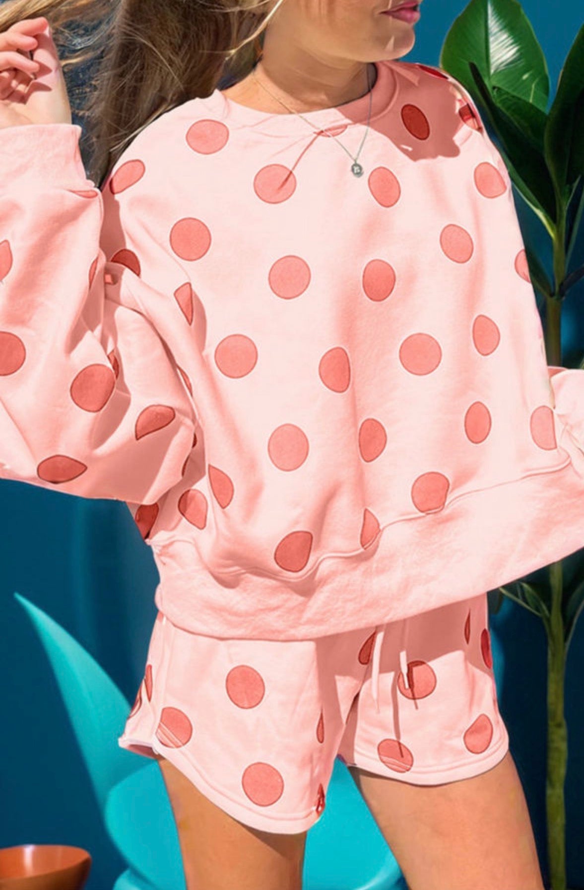 Polka Dot Print Pullover Shorts Set