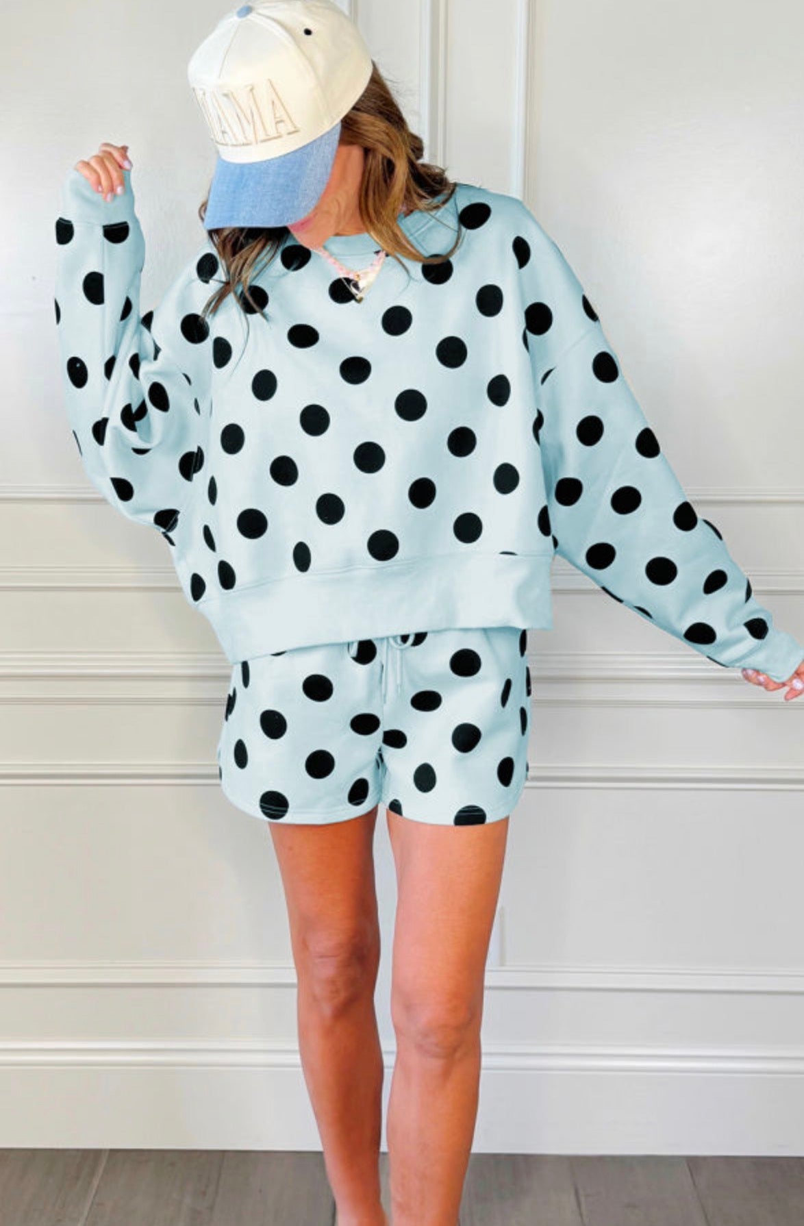 Polka Dot Print Pullover Shorts Set