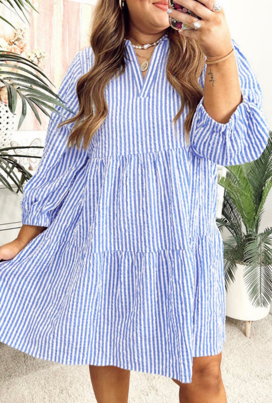 Stripe Seersucker Textured Tier Dress
