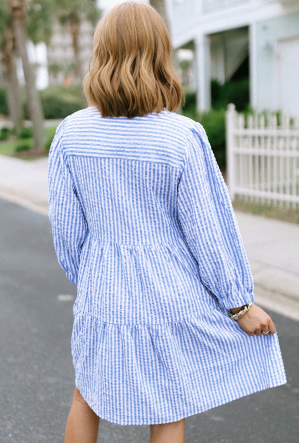 Stripe Seersucker Textured Tier Dress