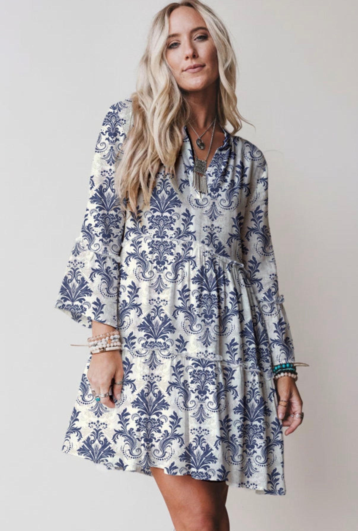 Boho Floral Print Mini Dress