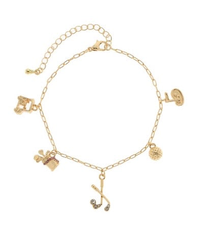 Golf Theme Pave 5 Charm Bracelet