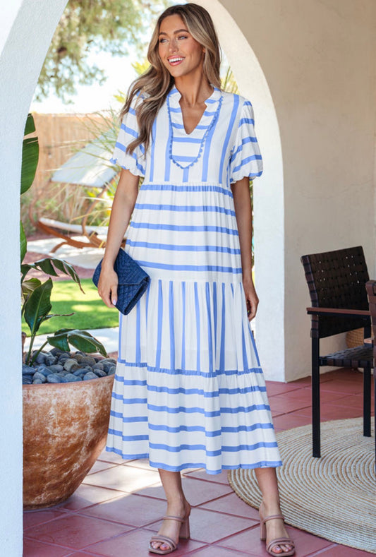 Stripe Ricrac Trim Vacation Dress