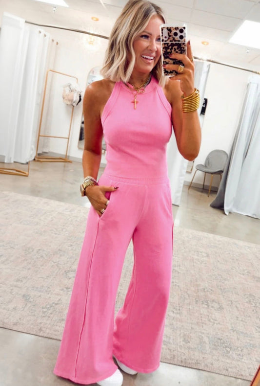 Slim Ribbed Tank Top and Sweatpants Set