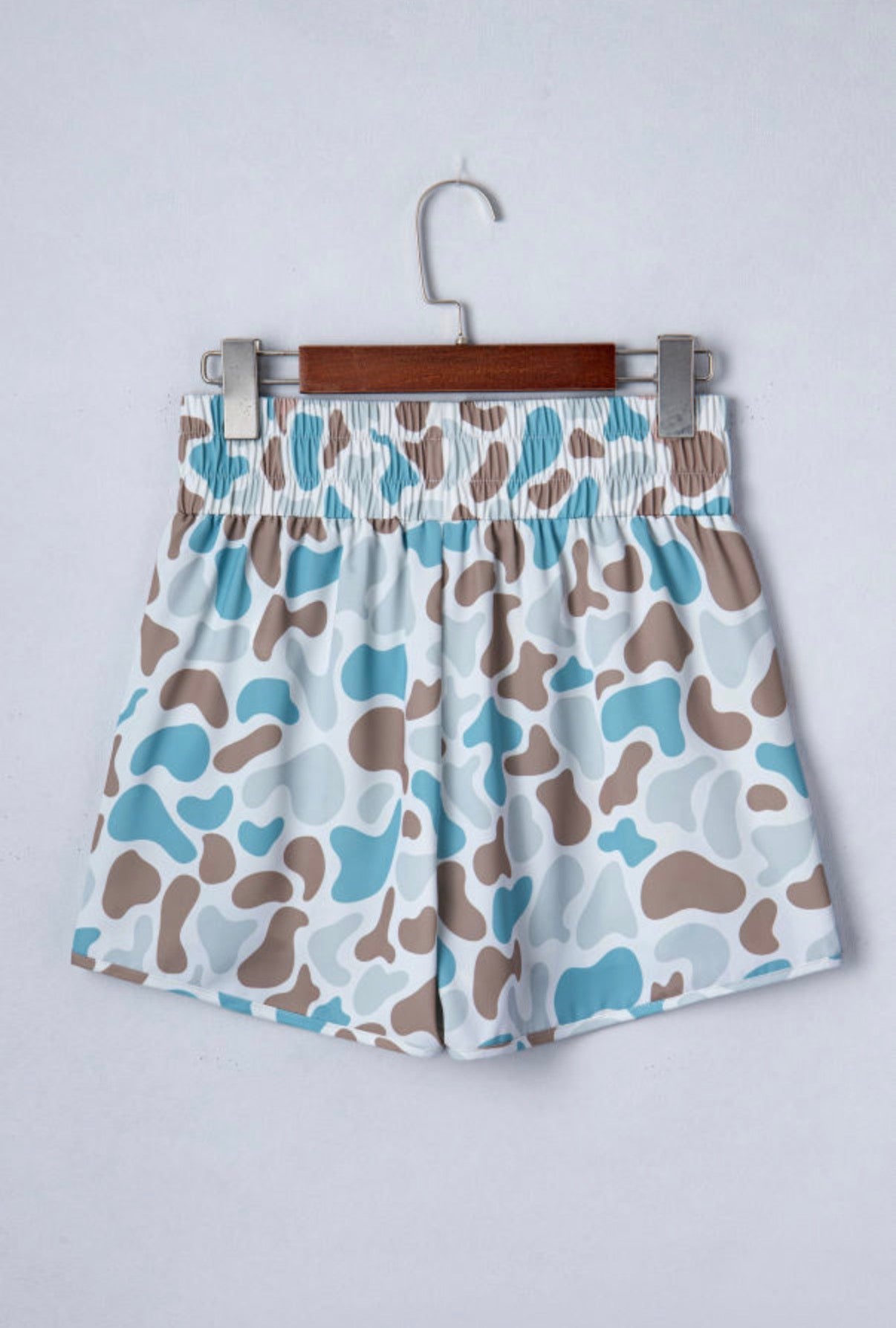 Camouflage Print Shirred High Waist Athletic Shorts