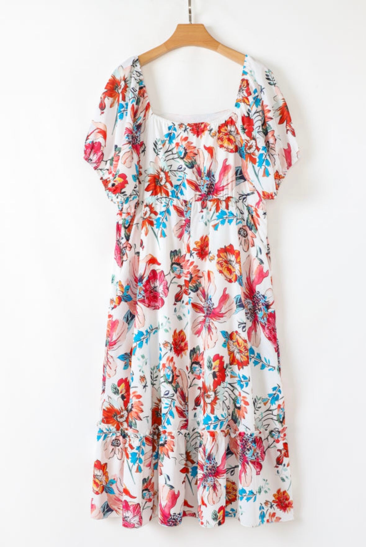 Floral Square Neck Flowy Midi Dress
