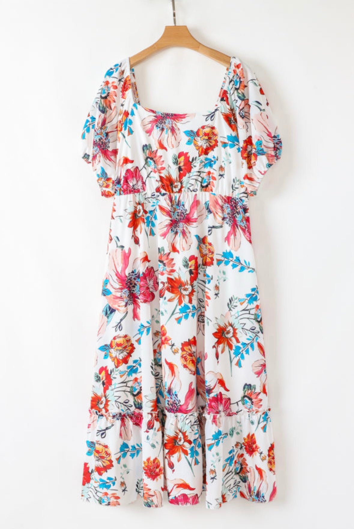 Floral Square Neck Flowy Midi Dress