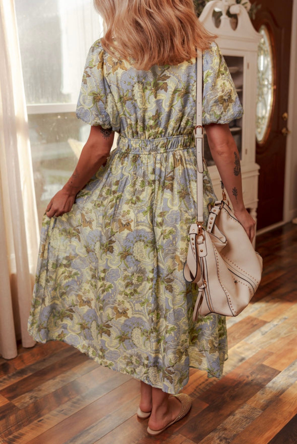 Vintage Floral V Neck Maxi Dress