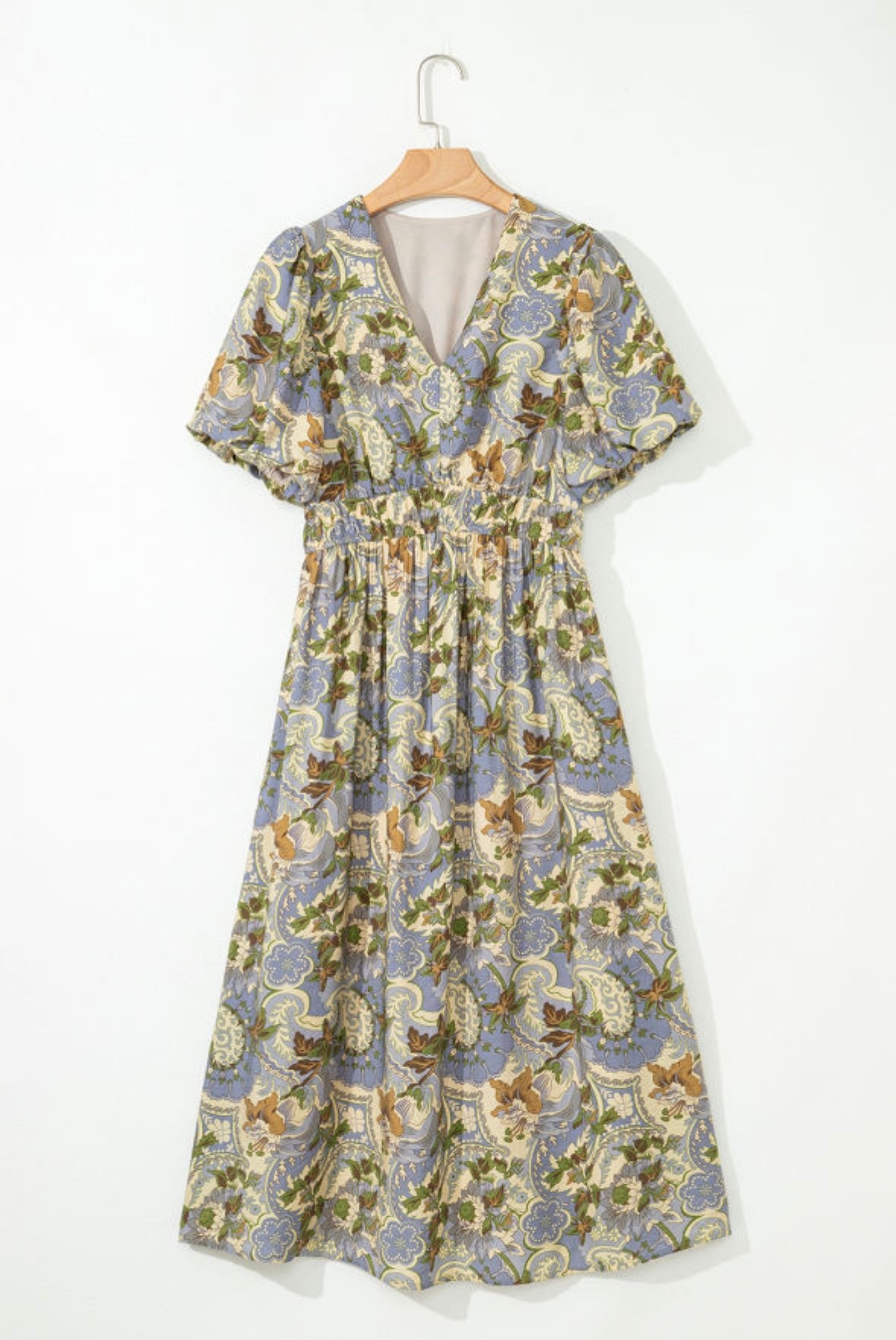 Vintage Floral V Neck Maxi Dress