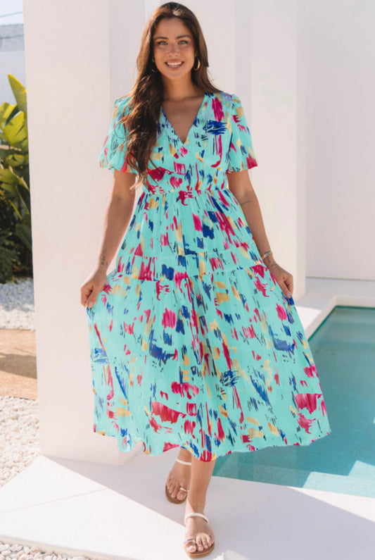 Abstract Print Tiered Maxi Dress