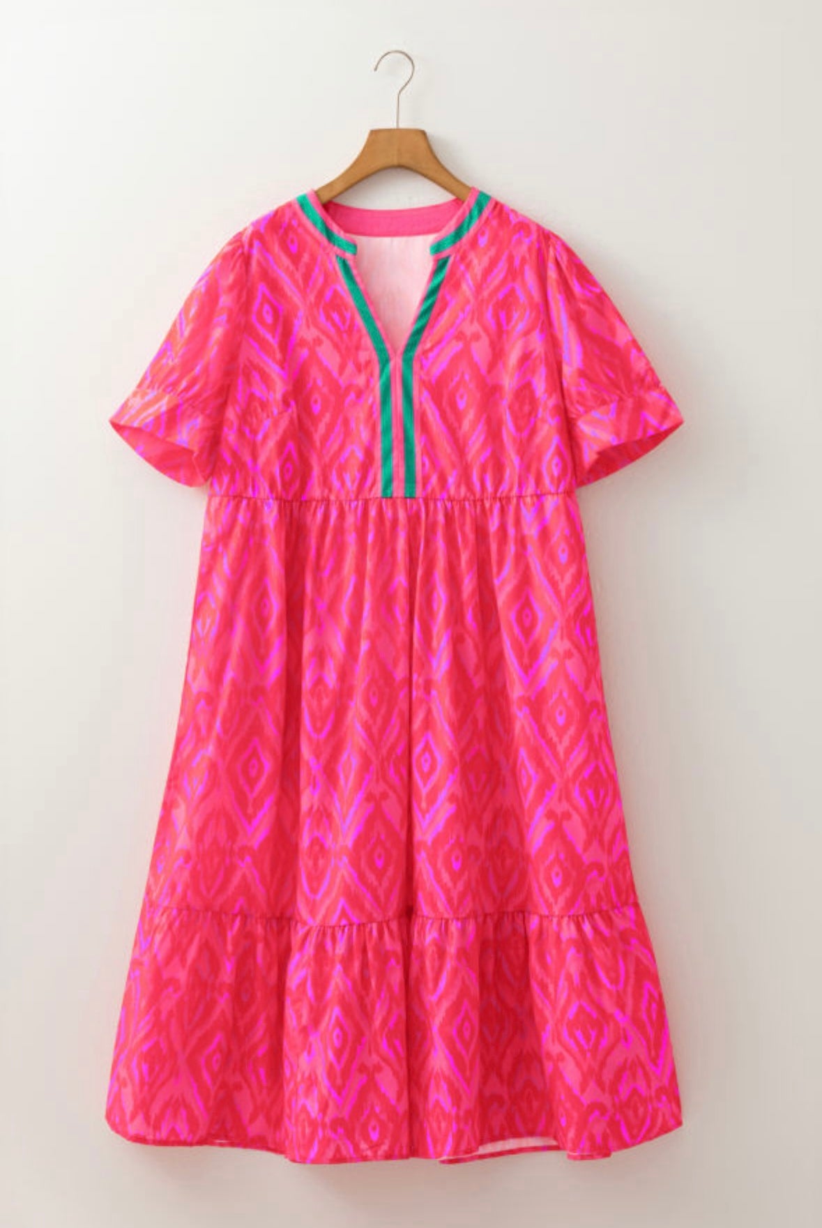 Printed Split Neck Midi Dress