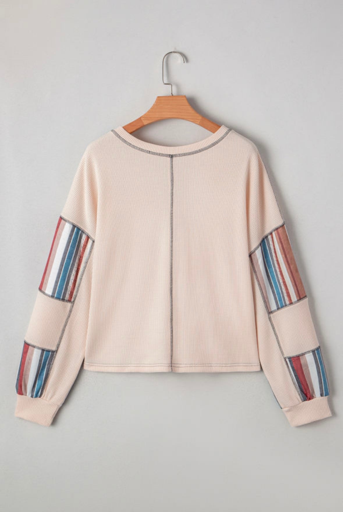 Striped Waffle Patchwork Raw Edge Knit Top