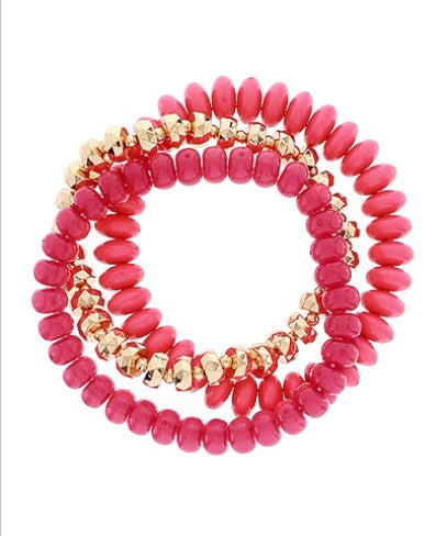 3 Row Acrylic & Metal Bead Bracelet