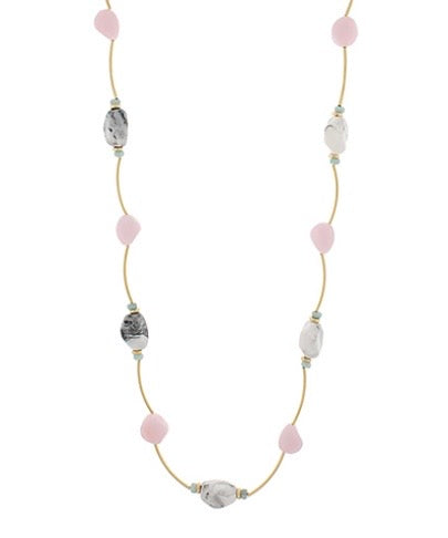 Marble Pebble Station & Curved Bar Necklace