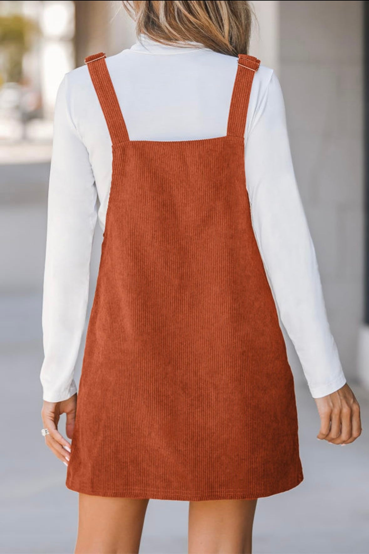Solid Front Pockets Corduroy Overall Dress