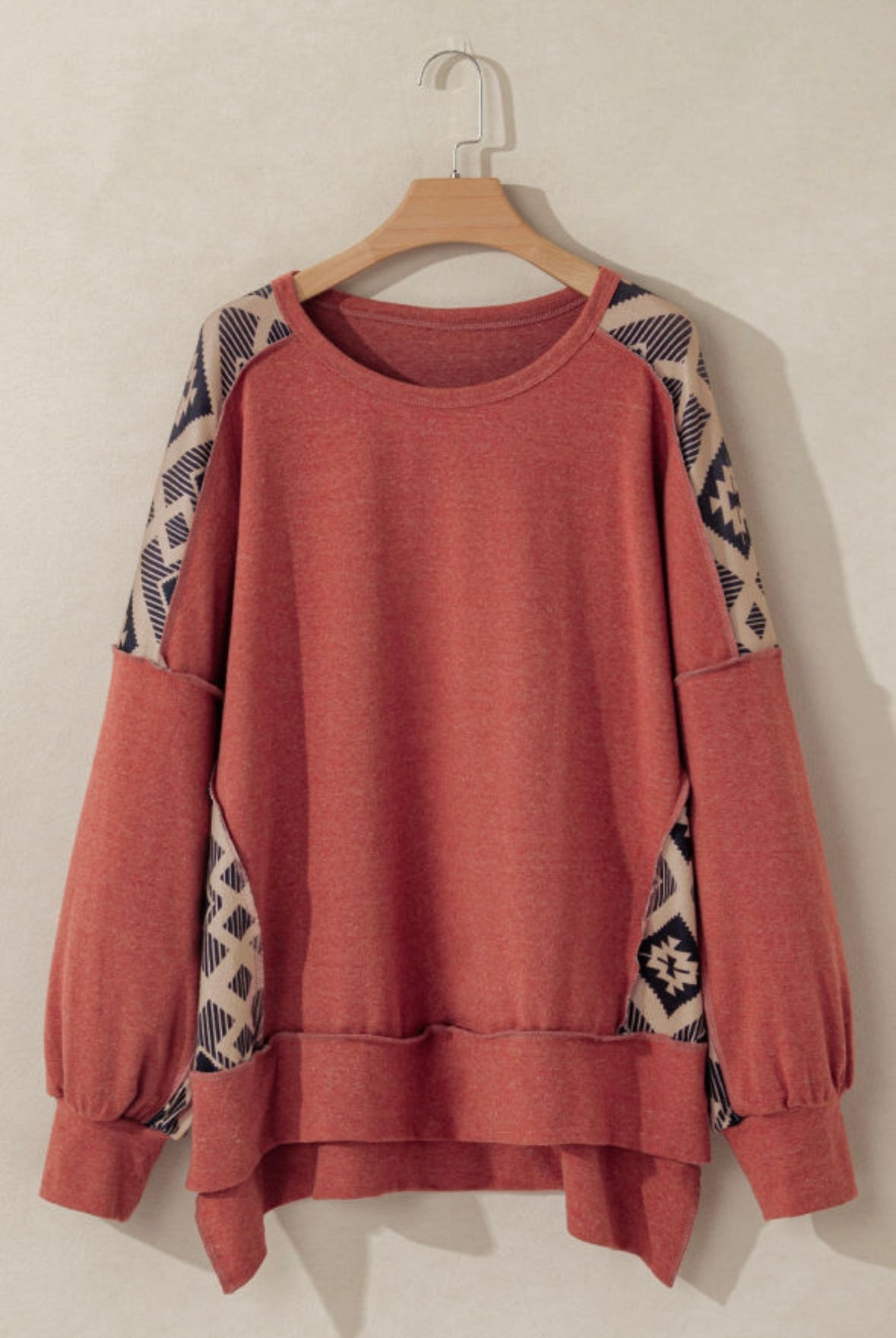Aztec Patchwork Drop Shoulder High Low Sweatshirt