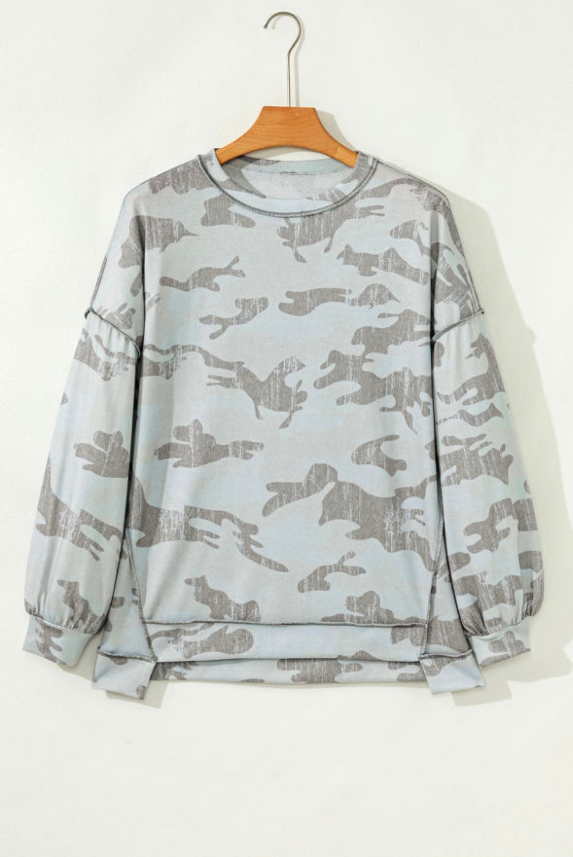 Retro Camouflage Exposed Seam Drop Shoulder Sweatshirt